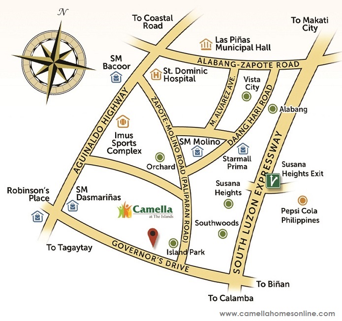 Vicinity Map Location Carmela - Camella Dasmarinas Island Park | Crown Asia Prime House for Sale Dasmarinas Cavite